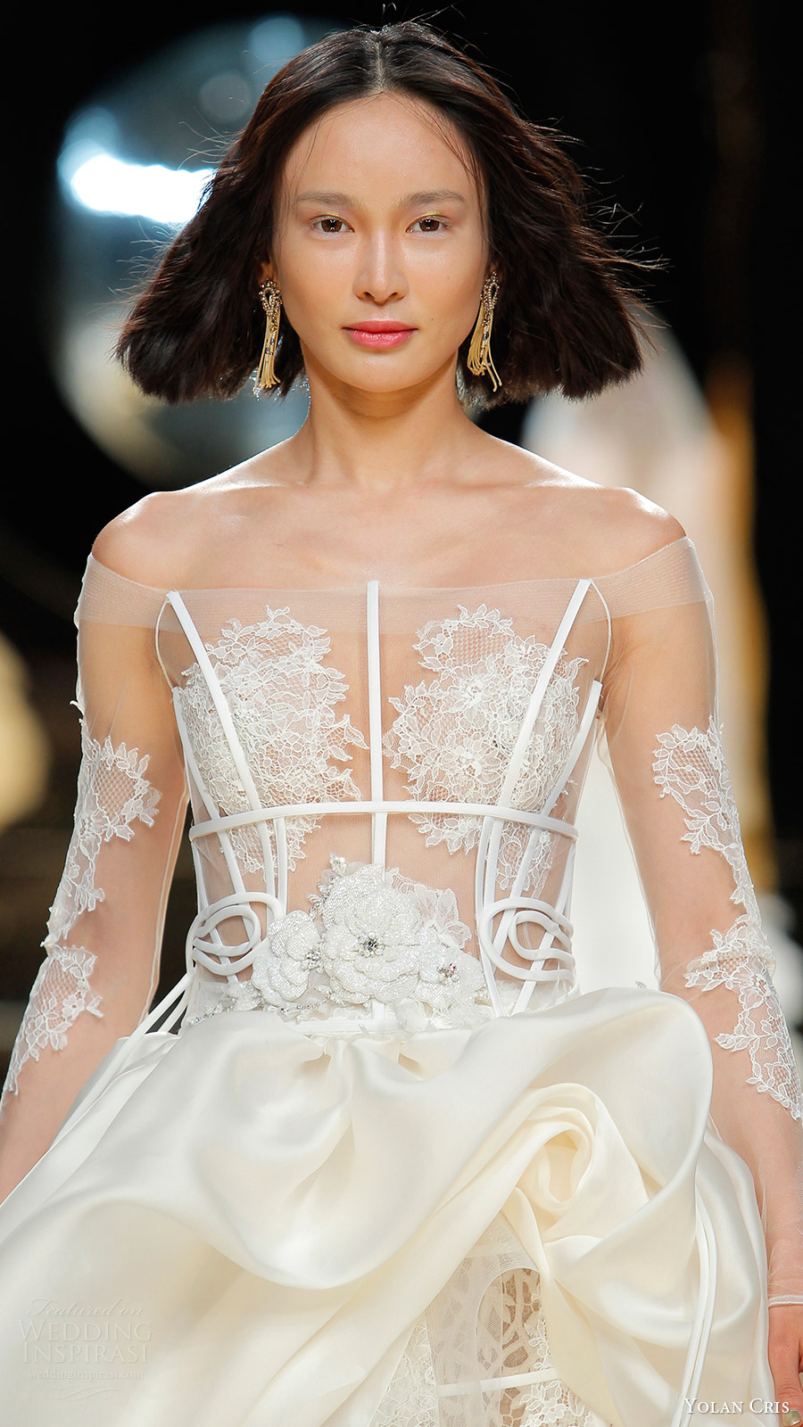 yolan cris bridal 2017 illusion long sleeves off shoulder sheer bodice sheath wedding dress (40) ball gown overskirt zv