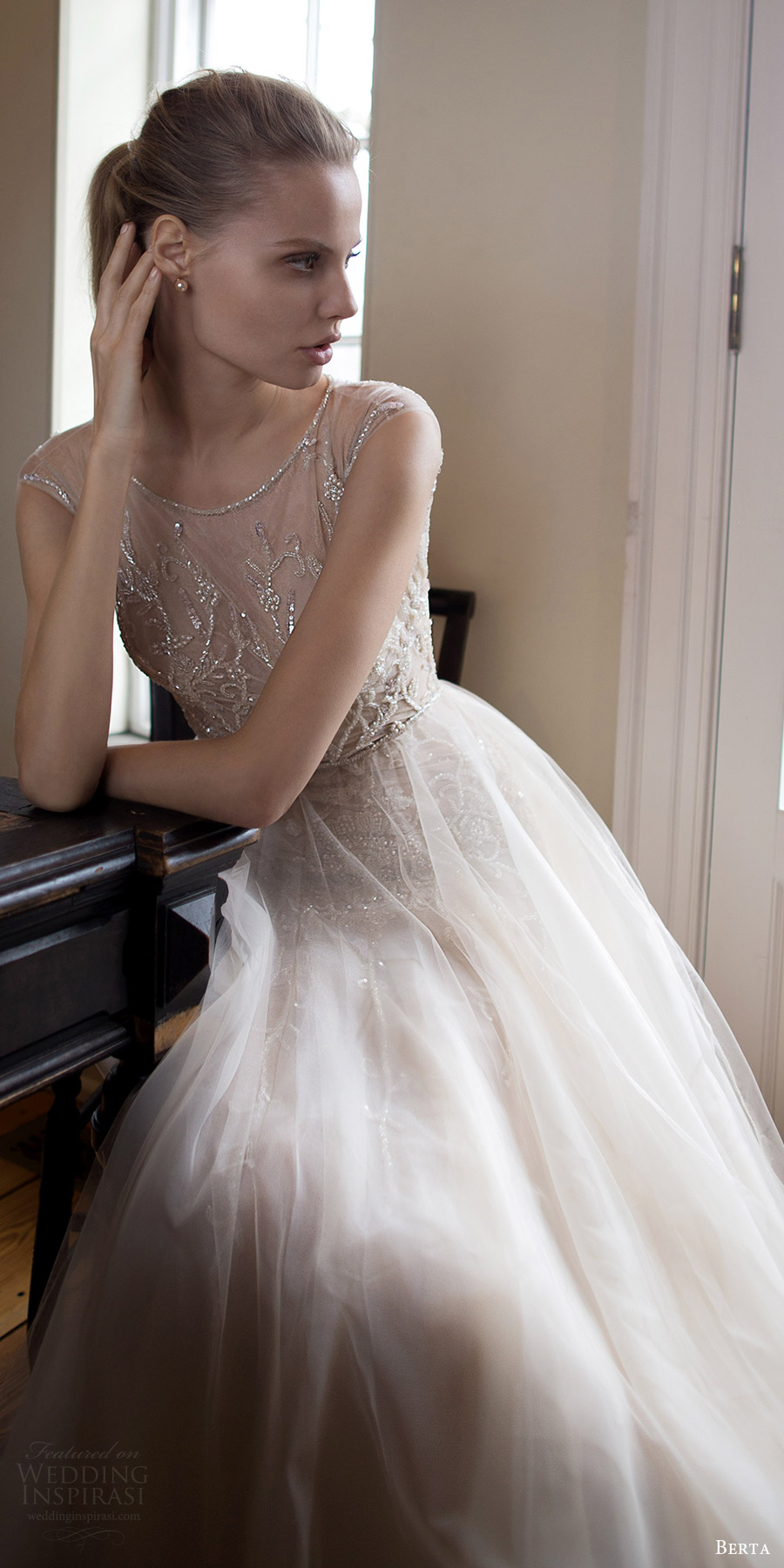 berta bridal fall 2016 sleeveless illusion jewel neck aline wedding dress (16 105) mv