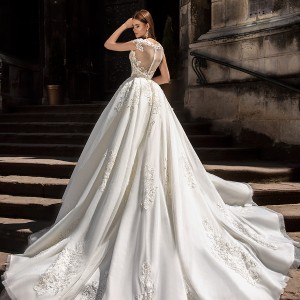 crystal design bridal 2016 cap sleeves jewel neckline heavily embellished bodice princess ball gown wedding dress monarch train (golden) bv