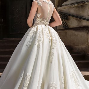 crystal design bridal 2016 cap sleeves jewel neckline heavily embellished bodice princess ball gown wedding dress monarch train (golden) zbv
