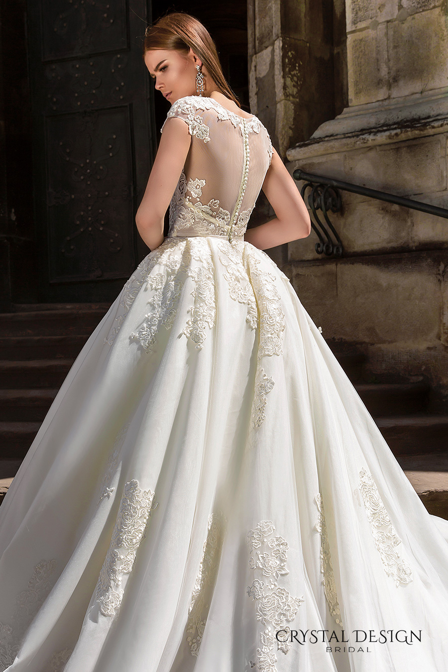crystal design bridal 2016 cap sleeves jewel neckline heavily embellished bodice princess ball gown wedding dress monarch train (golden) zbv