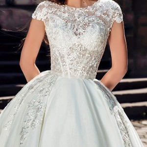crystal design bridal 2016 cap sleeves jewel neckline heavily embellished bodice princess ball gown wedding dress monarch train (golden) zv