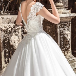 crystal design bridal 2016 cap sleeves scoop round neckline heavily embellished bodice a  line tulle ball gown wedding dress v back chapel train (maram) zbv