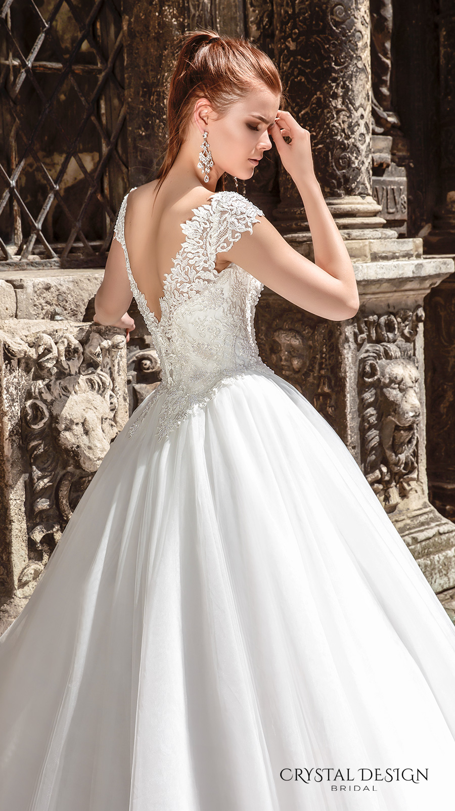crystal design bridal 2016 cap sleeves scoop round neckline heavily embellished bodice a  line tulle ball gown wedding dress v back chapel train (maram) zbv