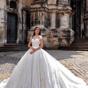 crystal design bridal 2016 cap sleeves sheer bateau sweetheart neckline heavily embellished corset bodice princess a  line ball gown wedding dress illusion back royal train (ermesso) mv