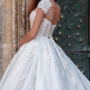 crystal design bridal 2016 cap sleeves sheer bateau sweetheart neckline heavily embellished corset bodice princess a  line ball gown wedding dress illusion back royal train (ermesso) zsdv