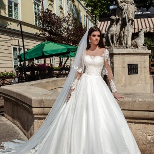 crystal design bridal 2016 illusion long sleeves sweetheart neckline lace bodice pretty princess ball gown wedding dress chapel train (alika) mv