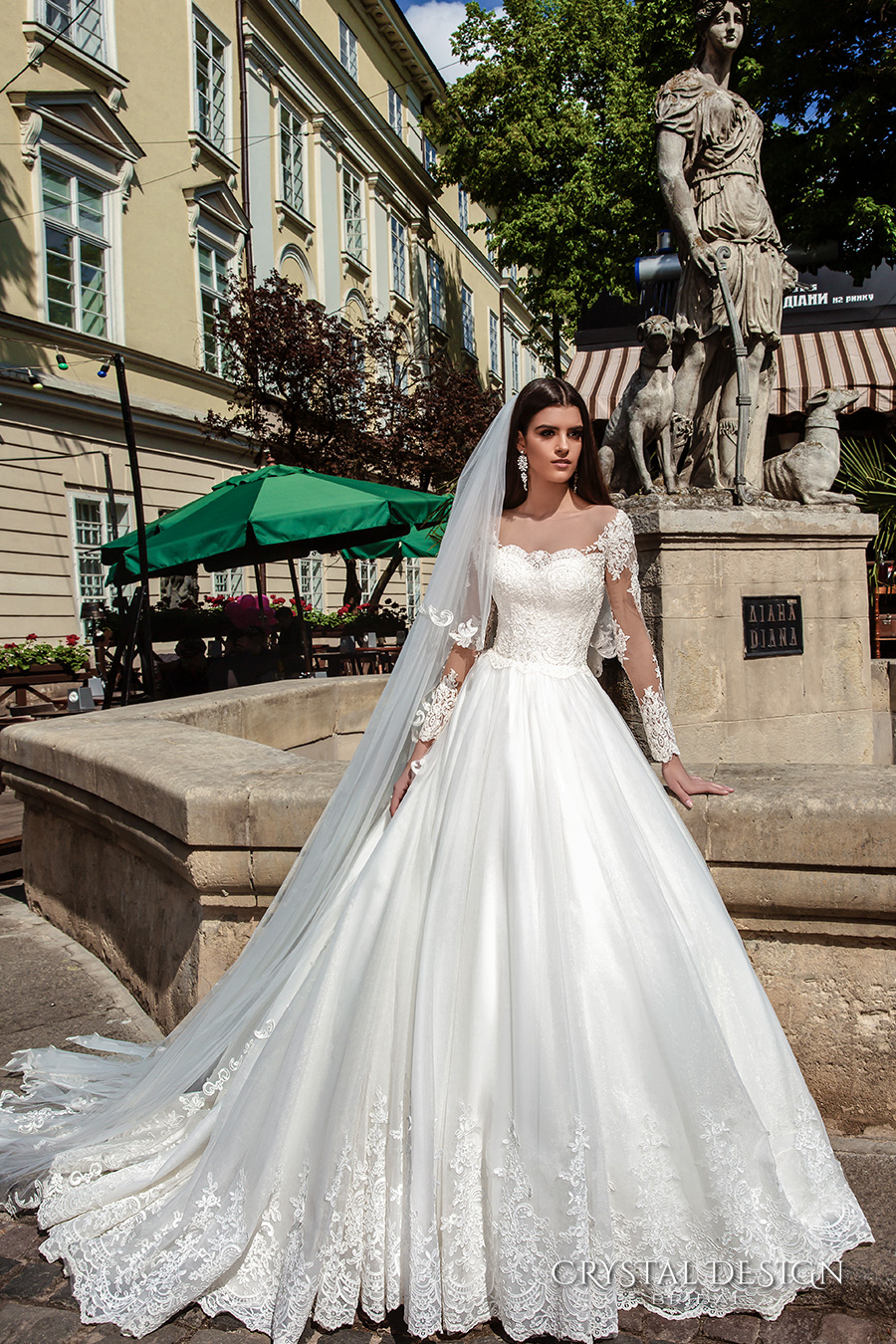 crystal design bridal 2016 illusion long sleeves sweetheart neckline lace bodice pretty princess ball gown wedding dress chapel train (alika) mv