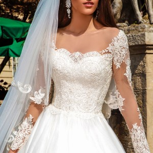 crystal design bridal 2016 illusion long sleeves sweetheart neckline lace bodice pretty princess ball gown wedding dress chapel train (alika) zv