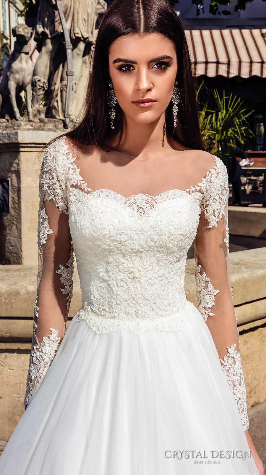 crystal design bridal 2016 illusion long sleeves sweetheart neckline lace bodice pretty princess ball gown wedding dress chapel train (alika) zv