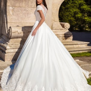 crystal design bridal 2016 lace cap sleeves v neck heavily embellished bodice pretty princess a  line ball gown wedding dress sheer back chapel train (florencia) sv