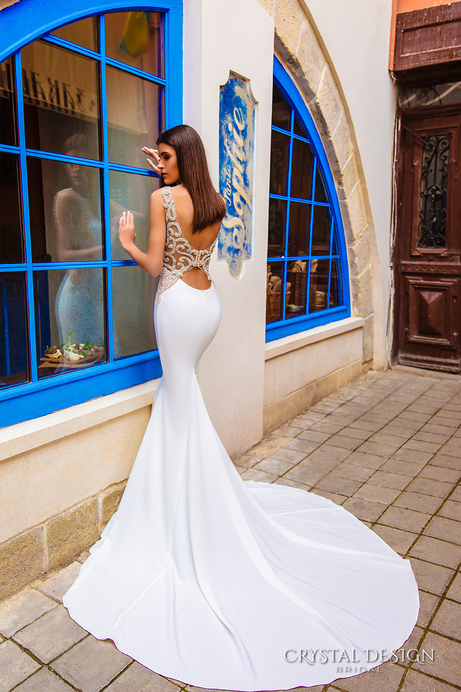 crystal design bridal 2016 sleeveless bateau neckline lightly embellished elegant chic modern sheath wedding dress low back chapel train (july) bv