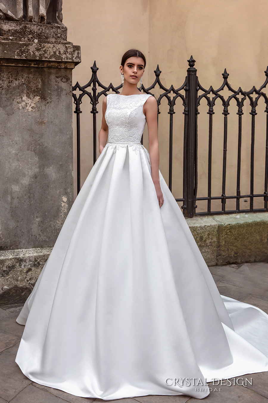 crystal design bridal 2016 sleeveless boat neckline embroidered bodice elegant a  line ball gown wedding dress lace illusion back royal train (ninelli) mv