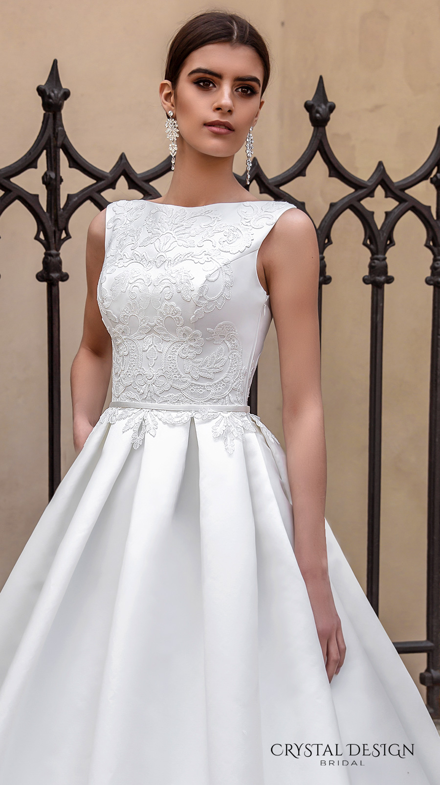 crystal design bridal 2016 sleeveless boat neckline embroidered bodice elegant a  line ball gown wedding dress lace illusion back royal train (ninelli) zv