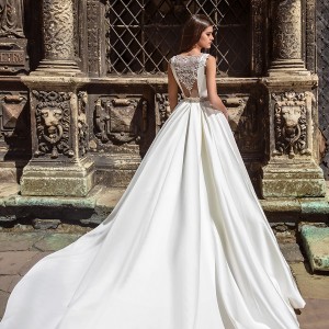crystal design bridal 2016 sleeveless boat neckline modern simple embellished belt elegant a  line wedding dress illusion back long train (valencia) bv