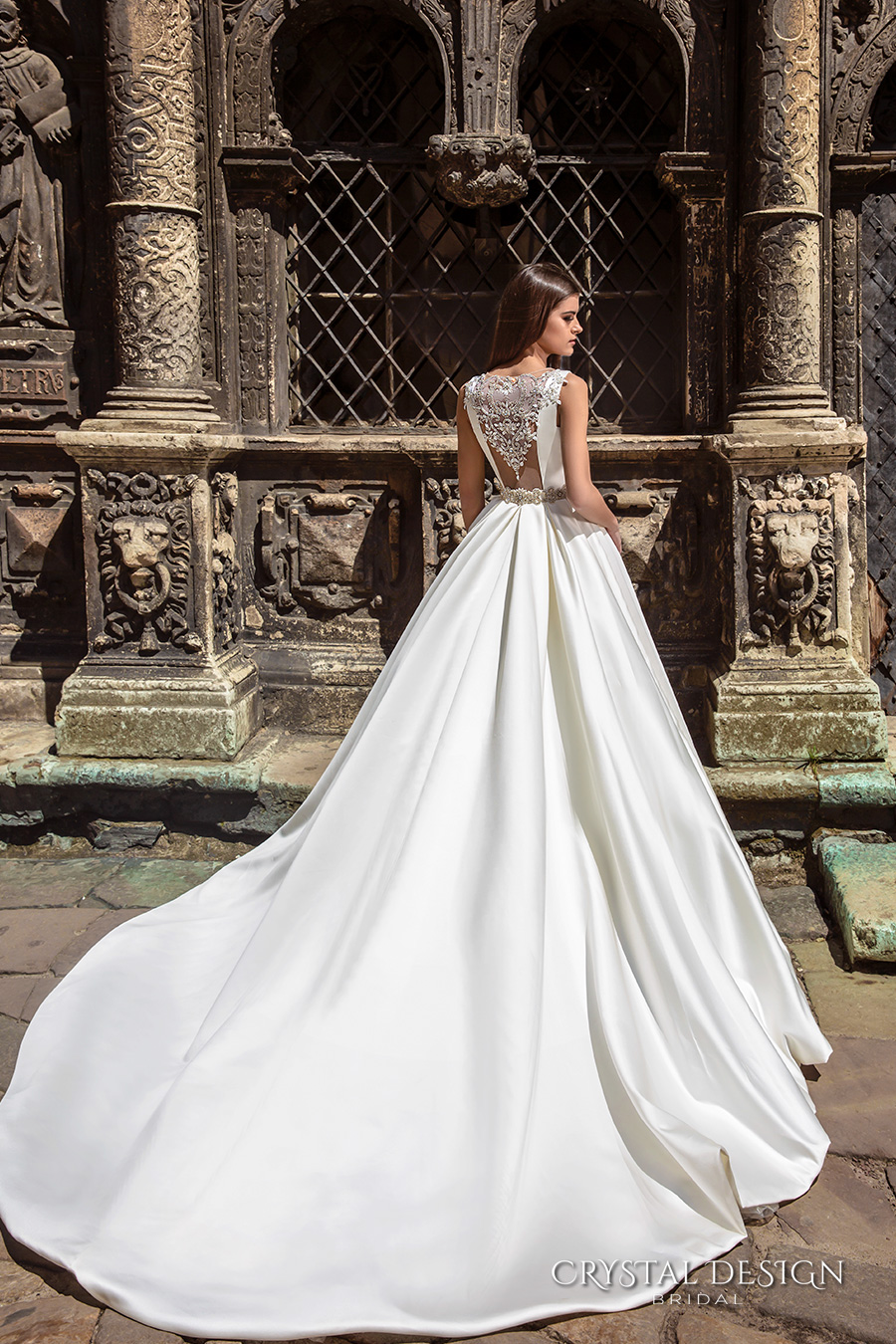 crystal design bridal 2016 sleeveless boat neckline modern simple embellished belt elegant a  line wedding dress illusion back long train (valencia) bv