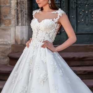 crystal design bridal 2016 sleeveless illusion boat sweetheart neckline heavily embellished bodice princess a  line ball gown wedding dress sheer back royal train (pilar) zv
