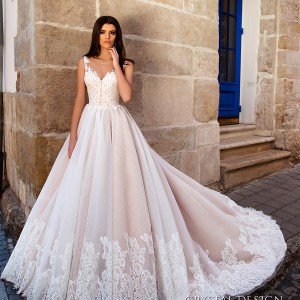 crystal design bridal 2016 sleeveless illusion round neckline v neck lace embellished bodice gorgeous princess ball gown wedding dress chapel train (avrora) fv