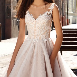 crystal design bridal 2016 sleeveless illusion round neckline v neck lace embellished bodice gorgeous princess ball gown wedding dress chapel train (avrora) zv