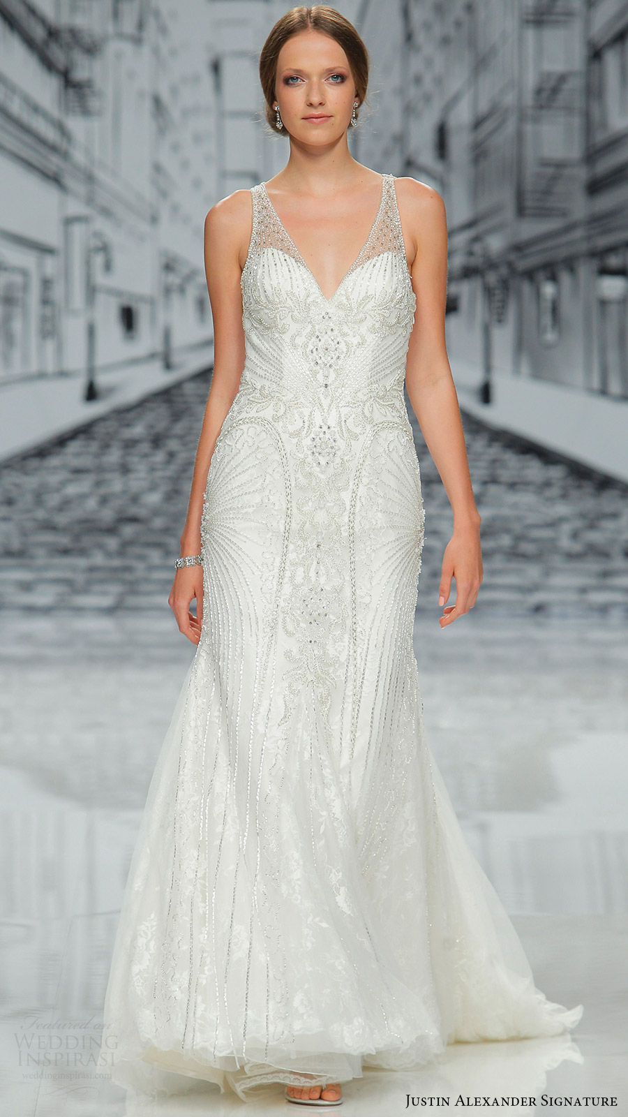 justin alexander signature spring 2017 sleeveless veneck fully beaded sheath wedding dress (9839) mv