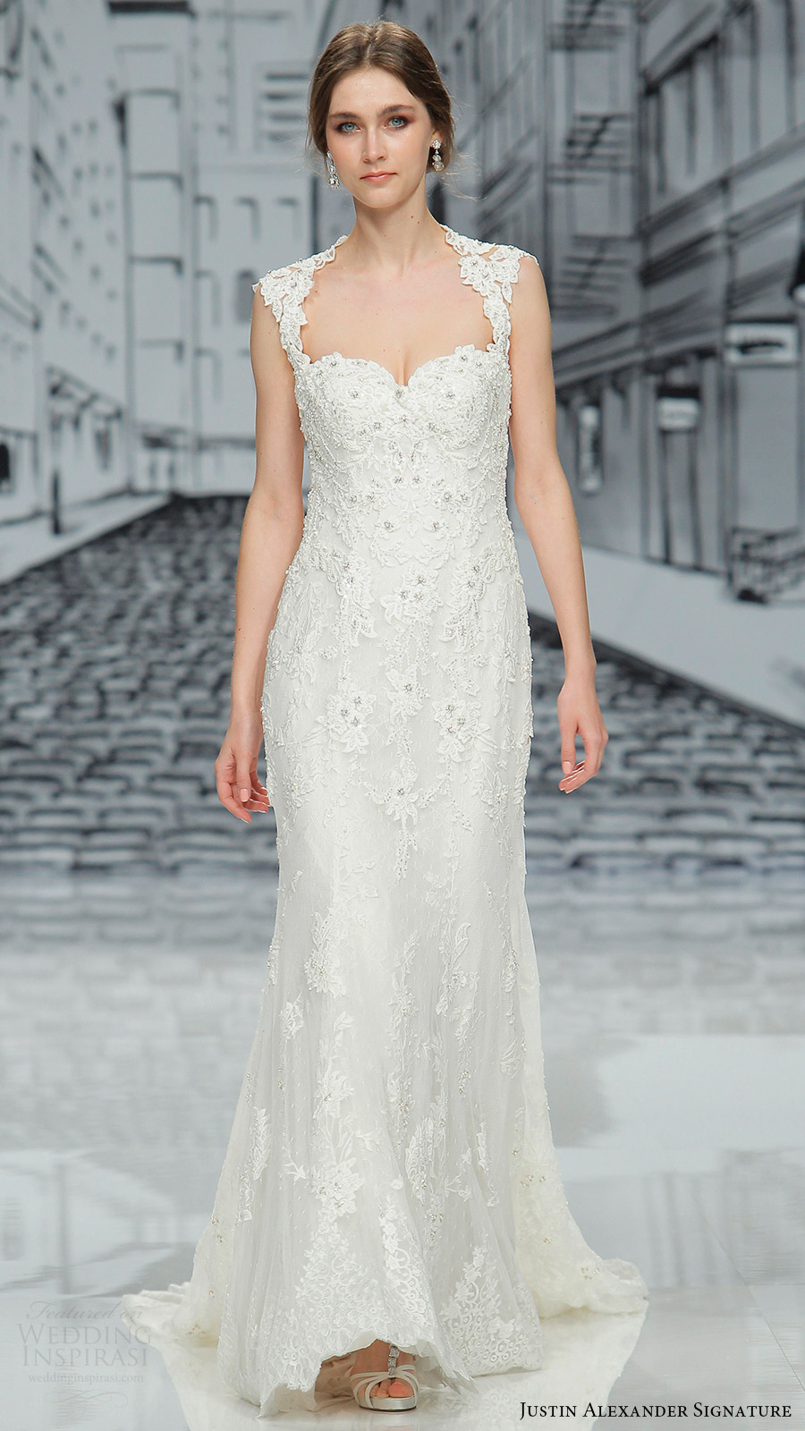 justin alexander signature spring 2017 sleveless queen anne sweetheart sheath wedding dress (9861) mv