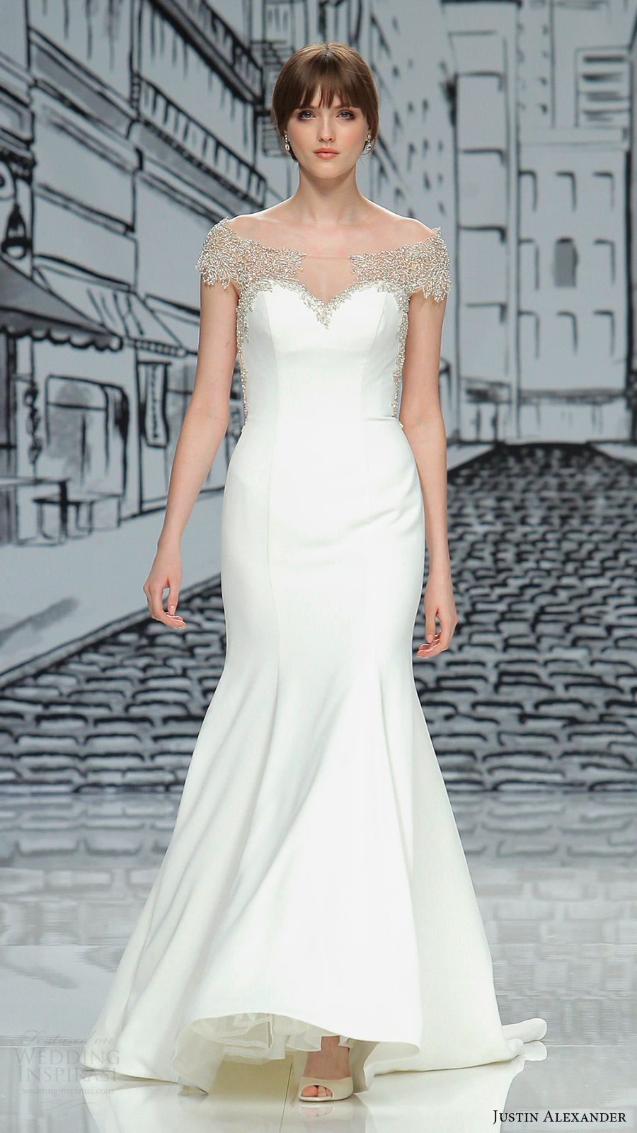 justin alexander spring 2017 beaded cap sleeves illusion off shoulder sweetheart mermaid wedding dress (8878) mv