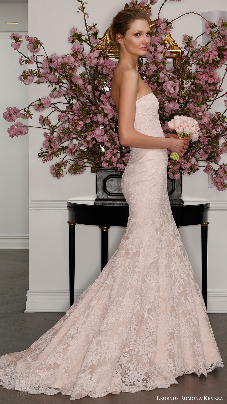 legends romona keveza bridal spring 2017 strapless sweetheart lace trumpet wedding dress (l7125) bv train blush color