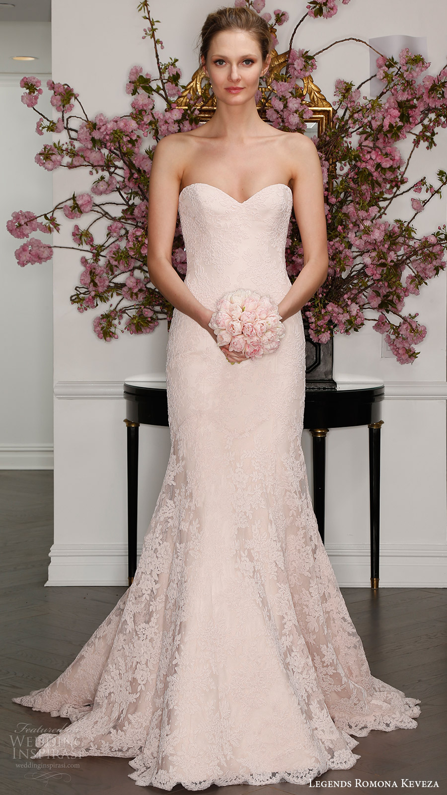 legends romona keveza bridal spring 2017 strapless sweetheart lace trumpet wedding dress (l7125) mv blush color