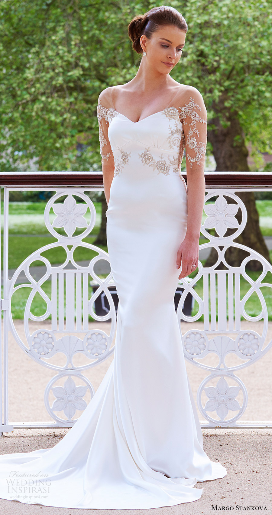 margo stankova bridal 2017 illusion long sleeves vneck beaded bodice sheath wedding dress (03) mv margo stankova bridal 2017 illusion long sleeves vneck beaded bodice sheath wedding dress (03) mv