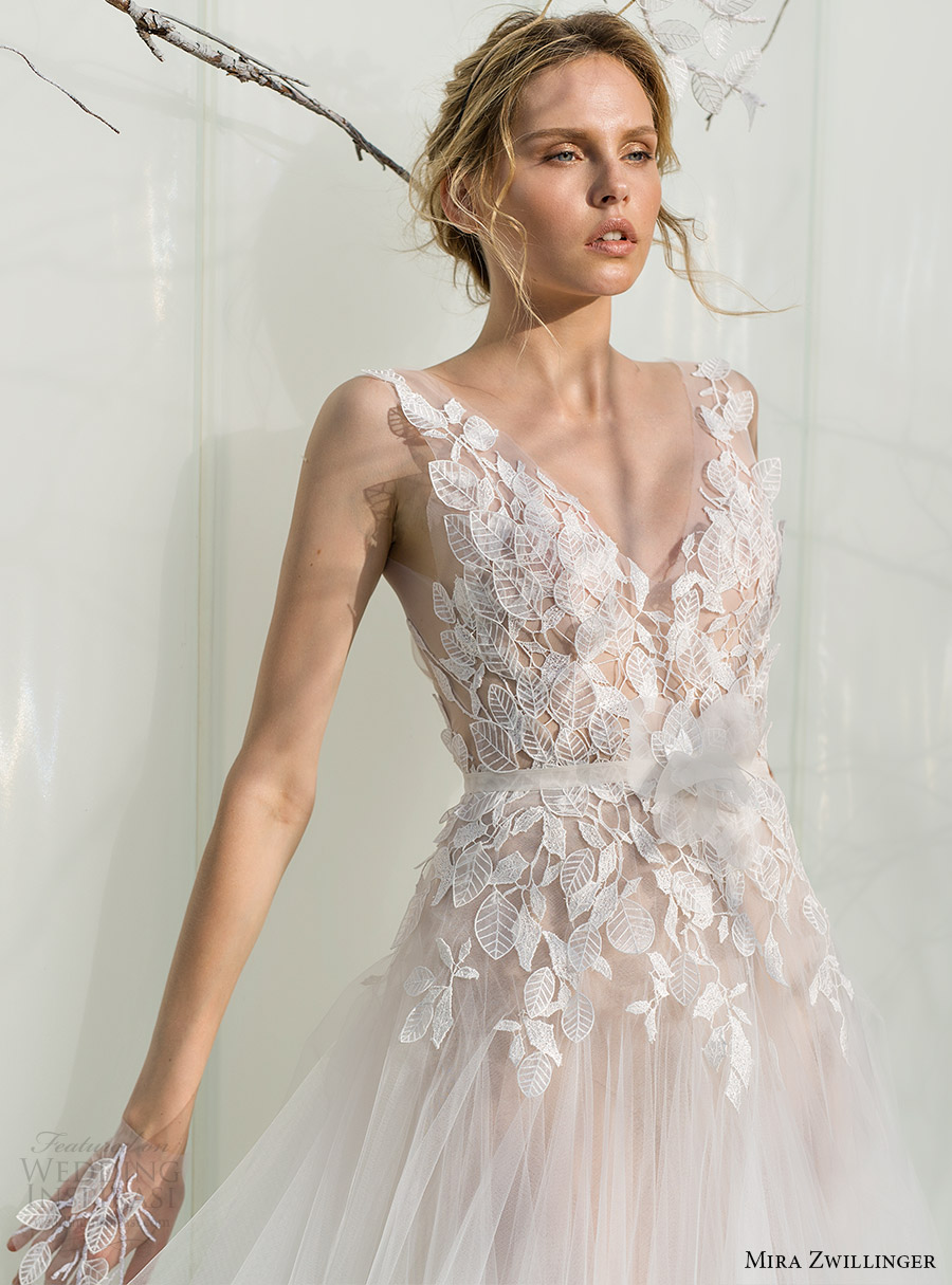 mira zwillinger bridal 2017 sleeveless illusion straps vneck aline wedding dress (fern) zfv