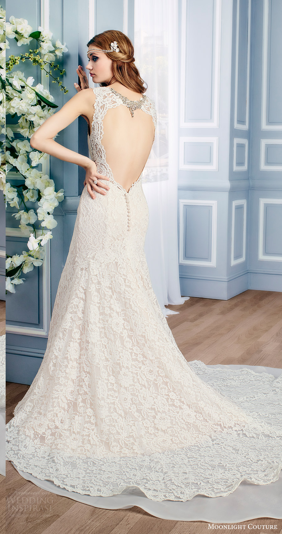 moonlight couture bridal fall 2016 sleeveless sweetheart beaded neckline thick straps lace mermaid wedding dress (h1313) bv train keyhole train