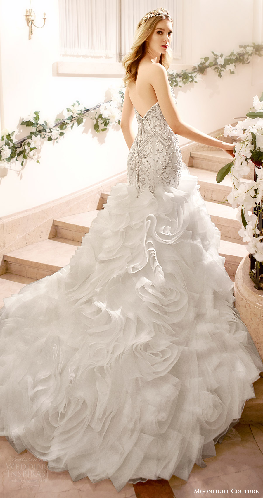 moonlight couture bridal fall 2016 strapless sweetheart beaded bodice mermaid wedding dress flange skirt (h1318) bv train