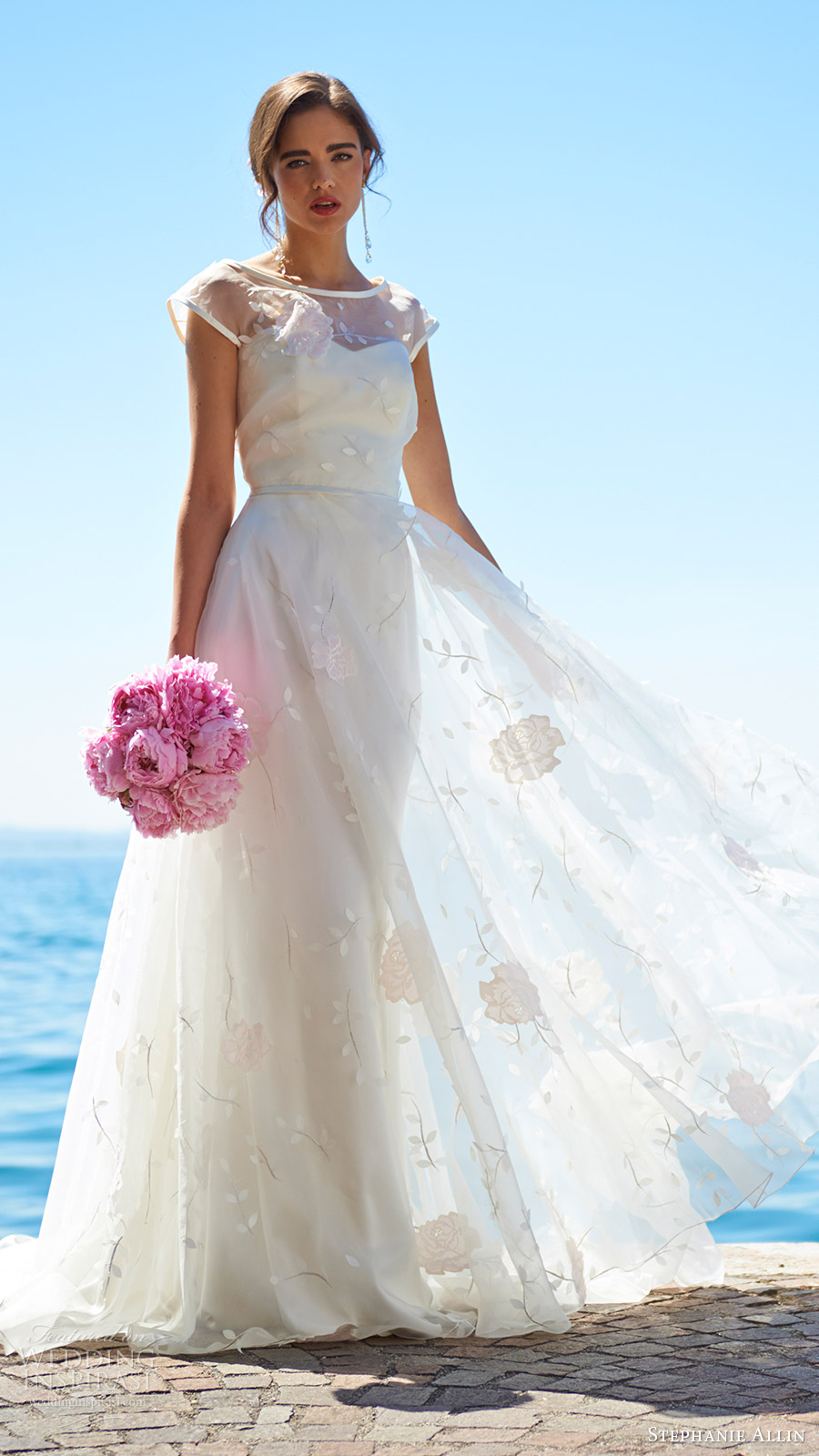 stephanie allin bridal 2017 illusion cap sleeve bateau neck aline wedding dress (rosetta) fv train