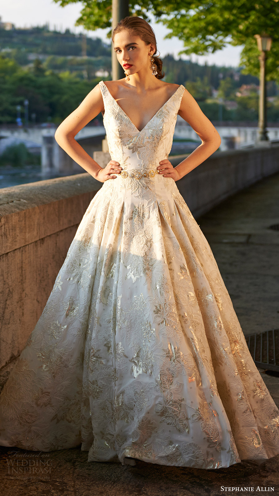 stephanie allin bridal 2017 sleeveless vneck ball gown wedding dress (octavia) mv gold color