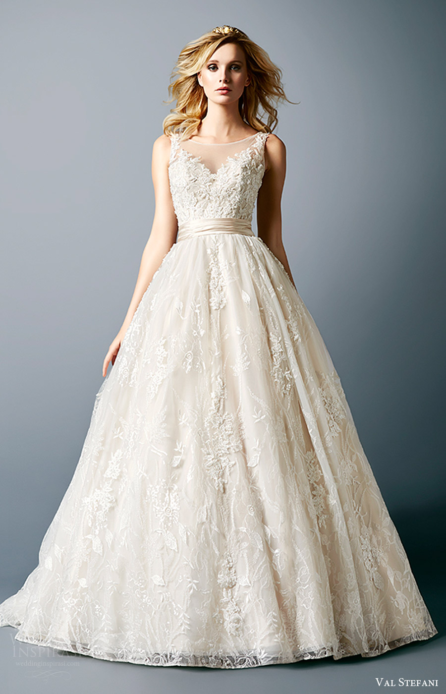 val stefani bridal fall 2016 sleeveless illusion scoop beaded lace ball gown wedding dress (mara) mv