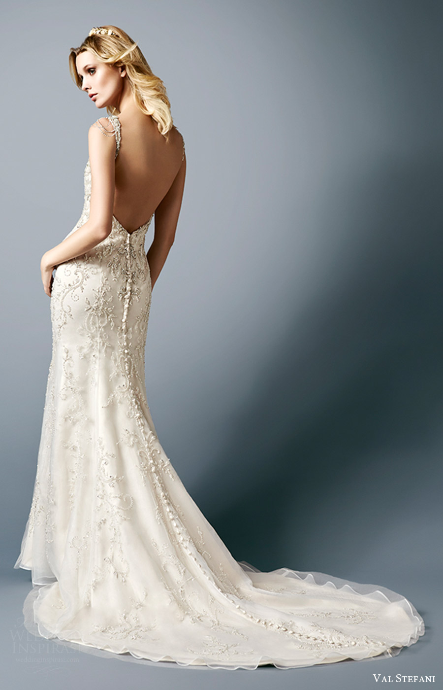 val stefani bridal fall 2016 sleeveless sweetheart beaded trumpet wedding dress (shana) bv low back taupe color train