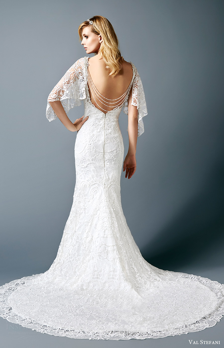 val stefani bridal fall 2016 sleeveless vneck lace trumpet wedding dress (ashton) bv detachable flutter sleeves 