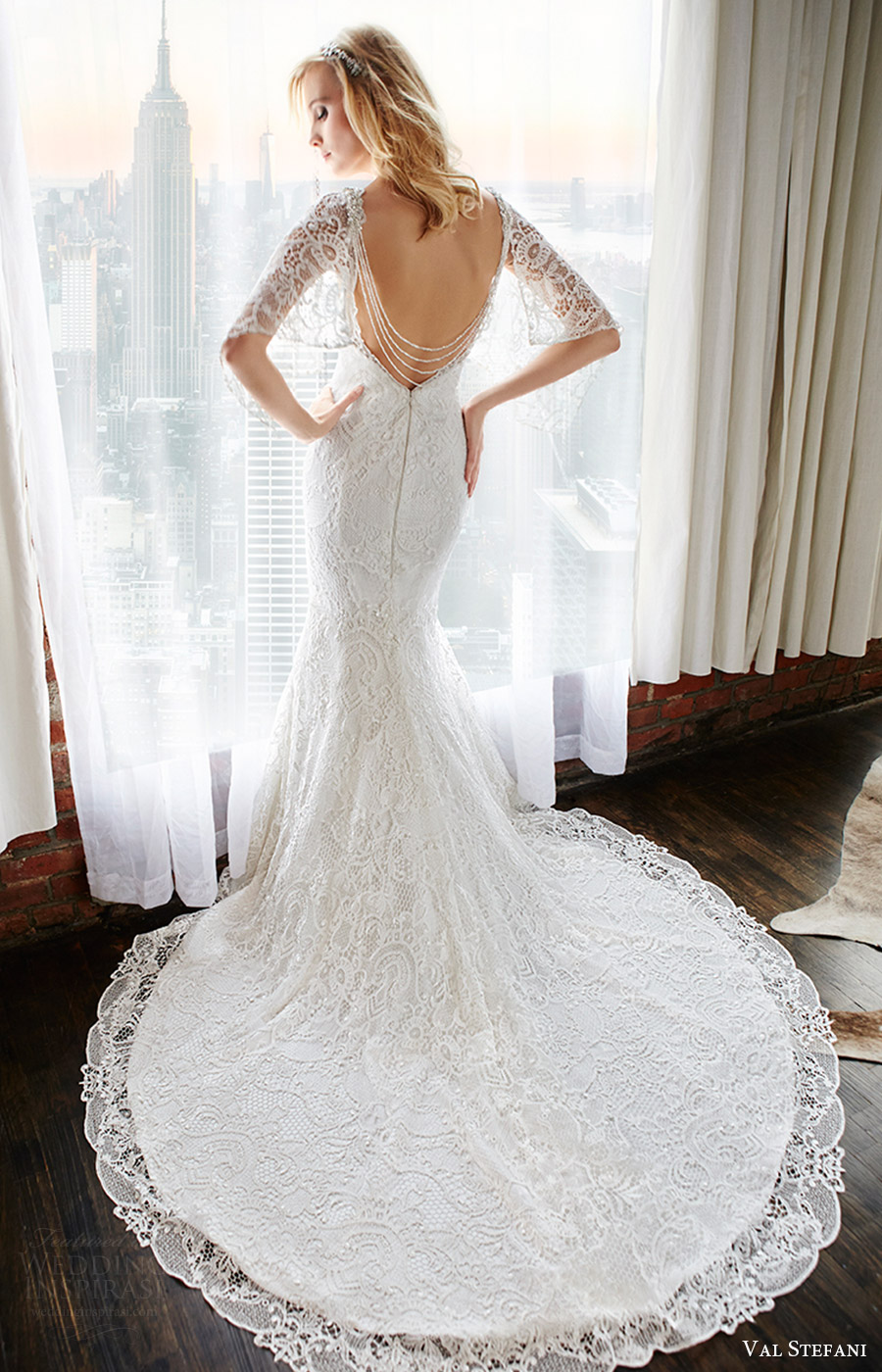 val stefani bridal fall 2016 sleeveless vneck lace trumpet wedding dress (ashton) bv detachable flutter sleeves