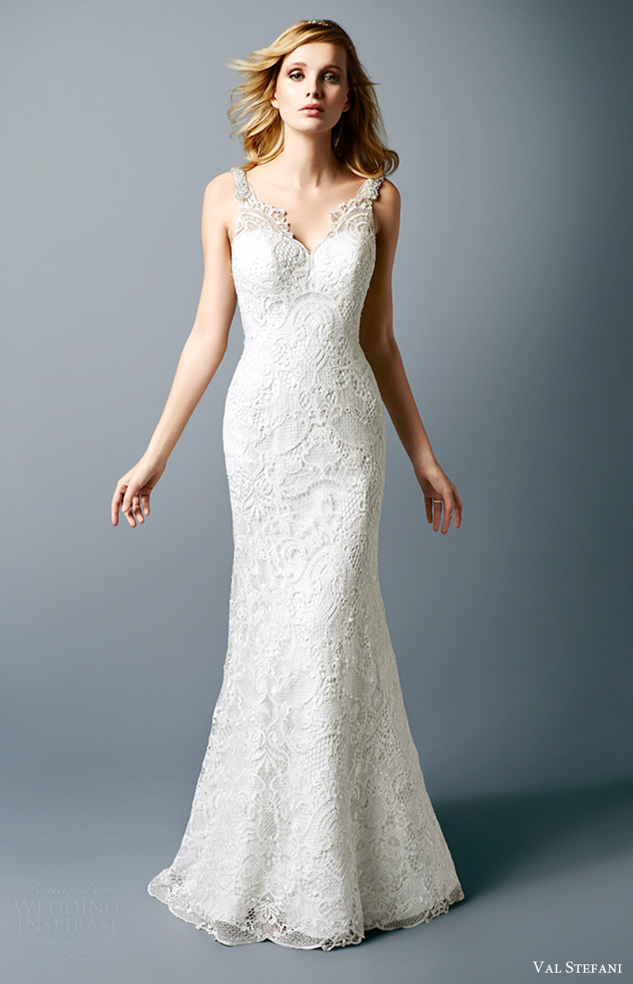 val stefani bridal fall 2016 sleeveless vneck lace trumpet wedding dress (ashton) fv