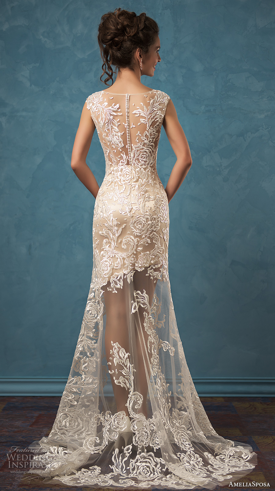 Short wedding dress hotsell with sheer overlay