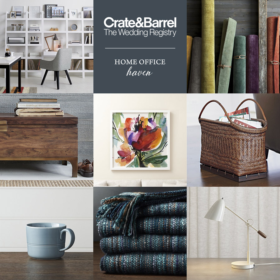 crate barrel wedding registry home office furniture artwork register bridal gift