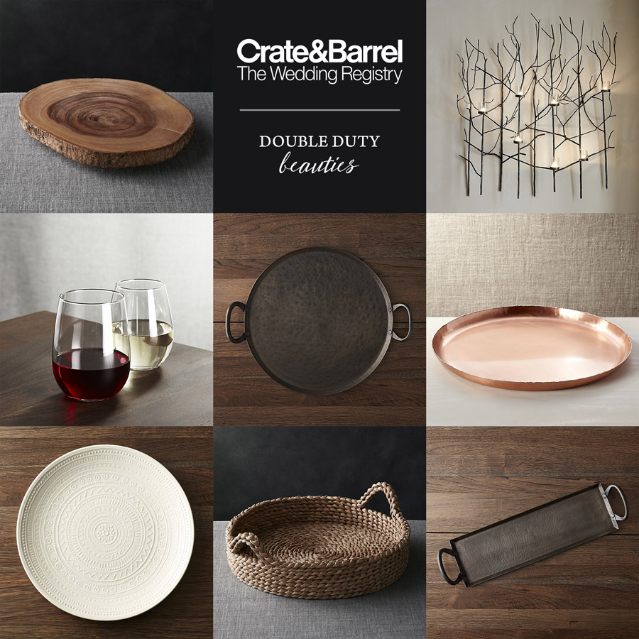 crate barrel wedding registry versatile home decor kitchen favorites tray stemless wine glass