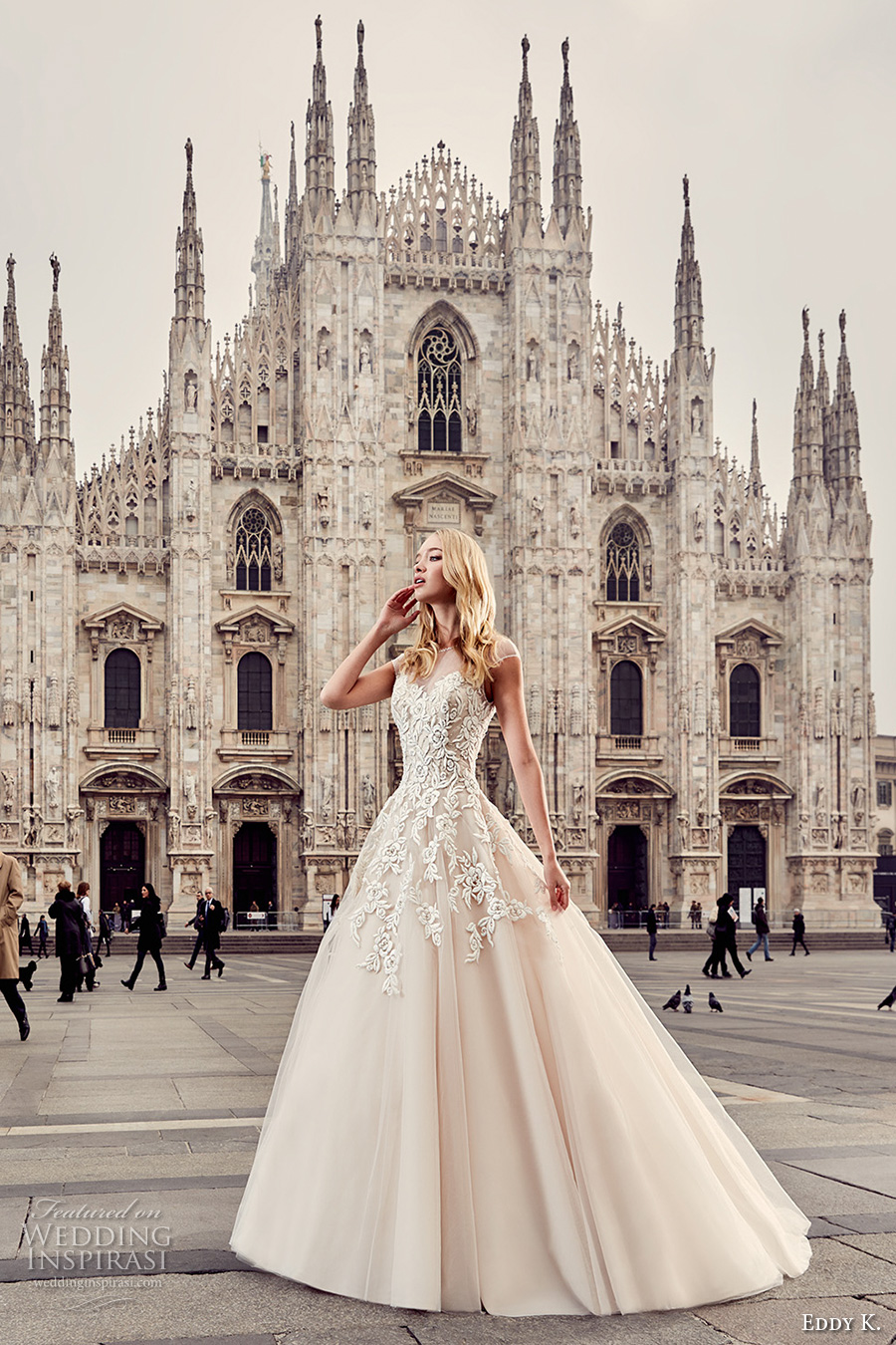 eddy k milano bridal 2017 cap sleeves illusion round neck heavily embellished bodice romantic a  line ball gown wedding dress (md231) royal train mv