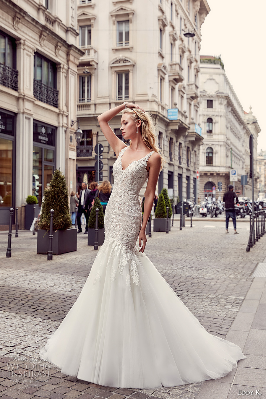 eddy k milano bridal 2017 sleeveless with strap v neck heavily embellished bodice elegant mermaid wedding dress illusion back chapel train (md232) mv