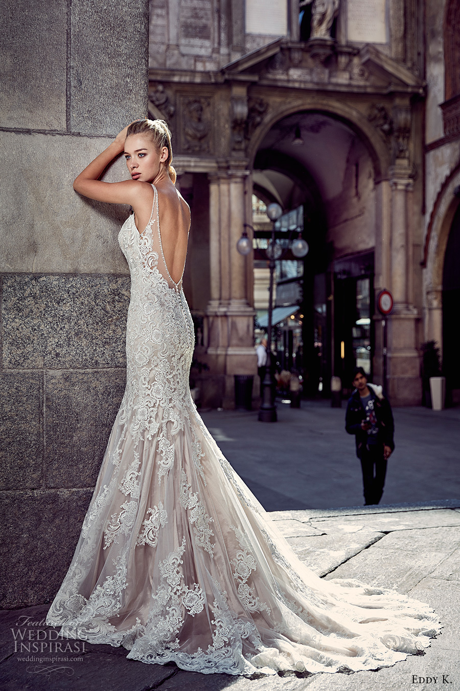 eddy k milano bridal 2017 spagetti strap v neck full embellishment gorgeous elegant mermaid wedding dress chapel train low back (md216) bv