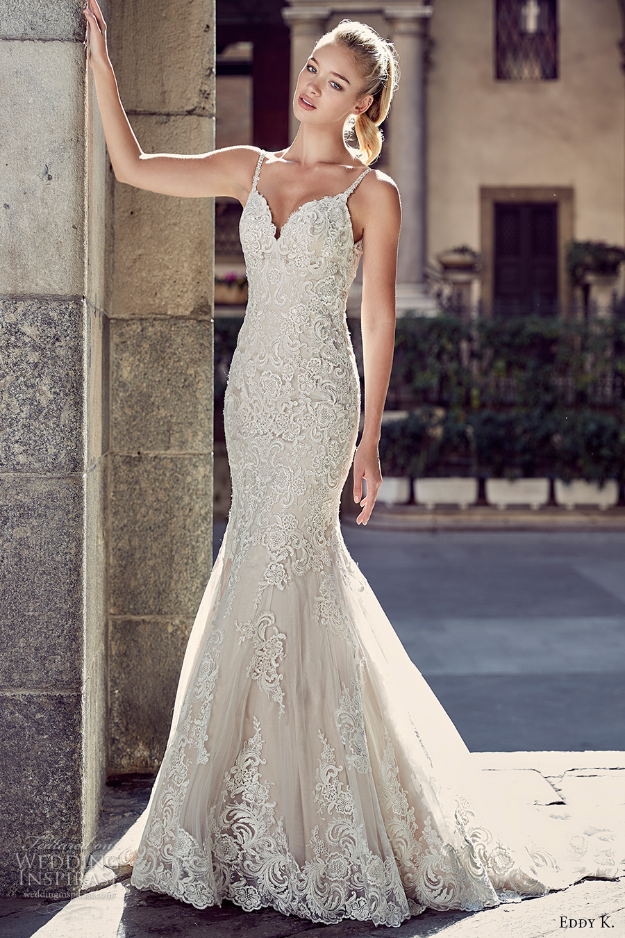 eddy k milano bridal 2017 spagetti strap v neck full embellishment gorgeous elegant mermaid wedding dress chapel train low back (md216) mv