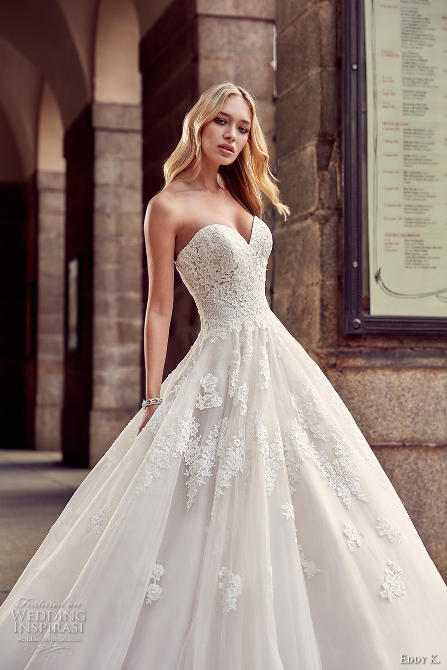 eddy k milano bridal 2017 strapless sweetheart neckline heavily embellished bodice pretty princess a  line ball gown wedding dress sweep train (md217) zv