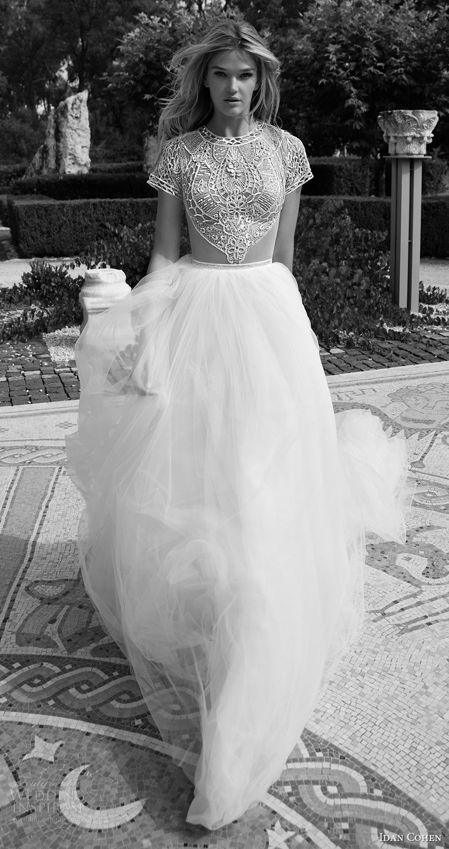 idan cohen bridal 2017 cap sleeve jewel neck beaded bodice ball gown wedding dress (carla the river) mv