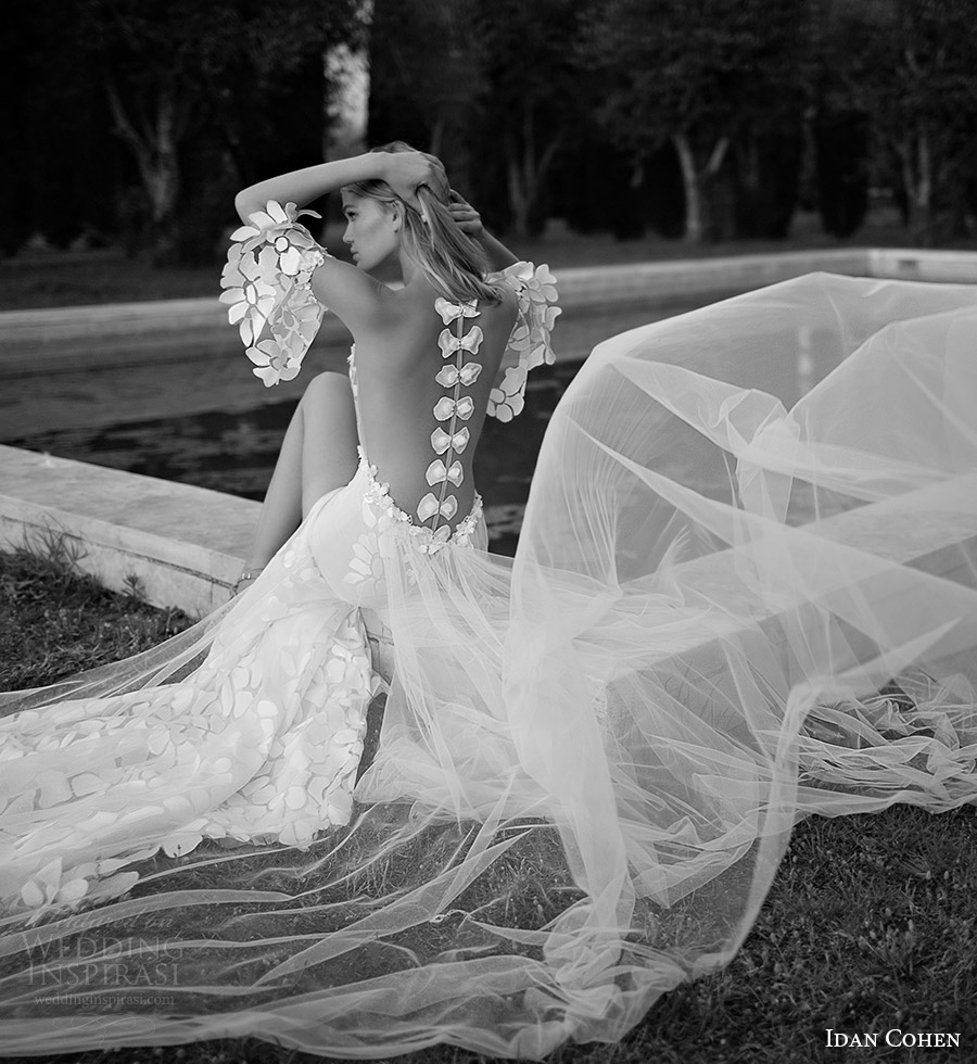 idan cohen bridal 2017 flutter sleeve split sweetheart sheath wedding dress (37) bv split skirt bow illusion back long train