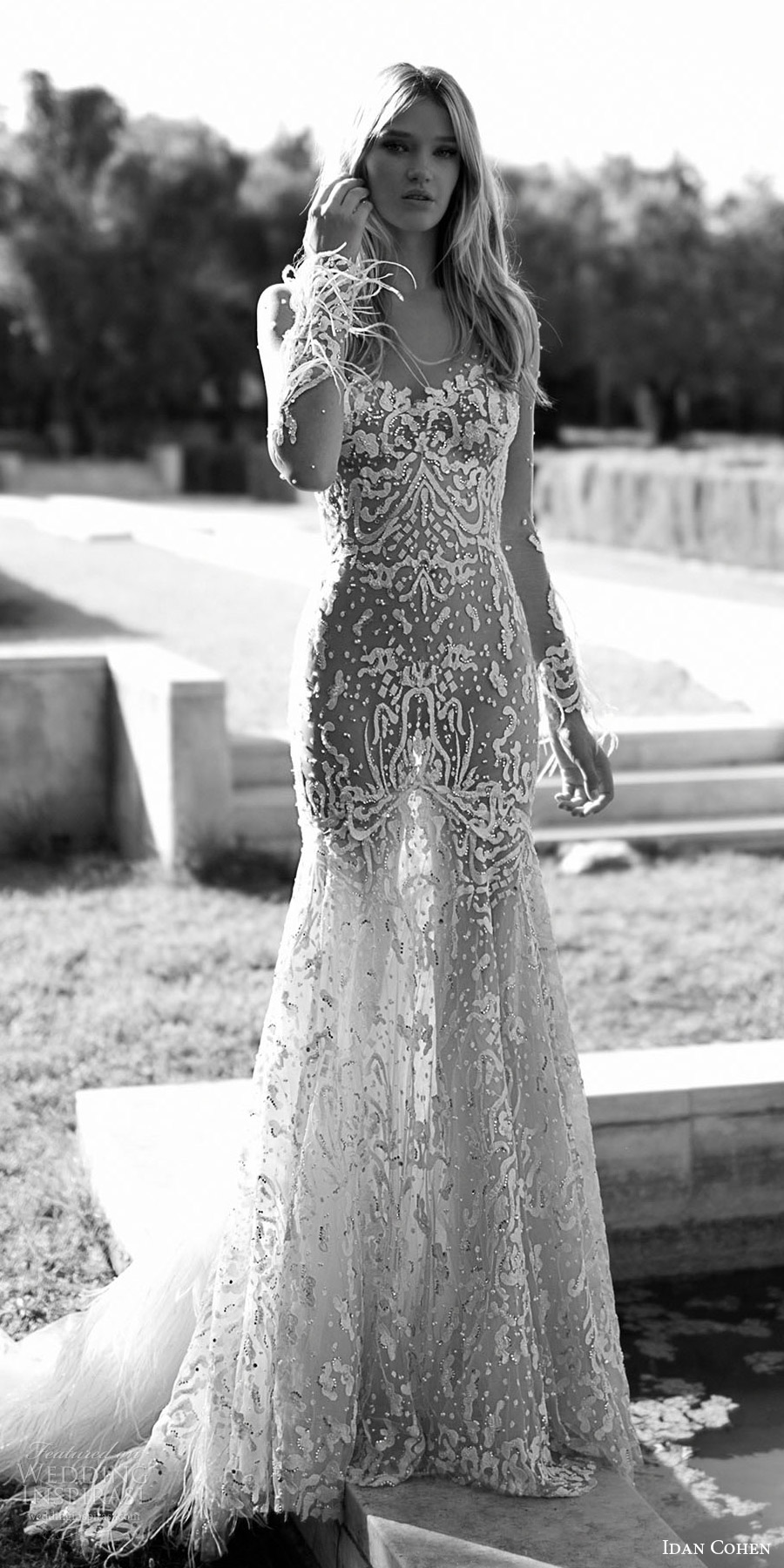 idan cohen bridal 2017 illusion long sleeves sweetheart lace trumpet wedding dress (carolina) mv